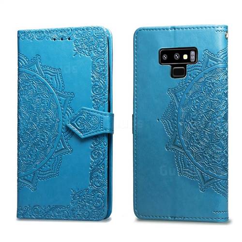 Embossing Imprint Mandala Flower Leather Wallet Case for Samsung Galaxy Note9 - Blue