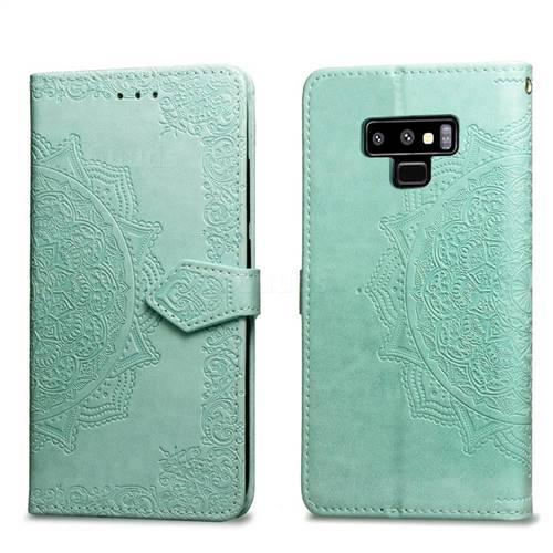 Embossing Imprint Mandala Flower Leather Wallet Case for Samsung Galaxy Note9 - Green