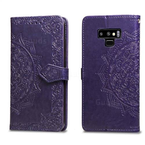 Embossing Imprint Mandala Flower Leather Wallet Case for Samsung Galaxy Note9 - Purple