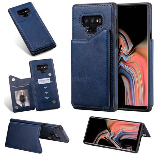 Luxury Multifunction Magnetic Card Slots Stand Calf Leather Phone Back Cover for Samsung Galaxy Note9 - Blue