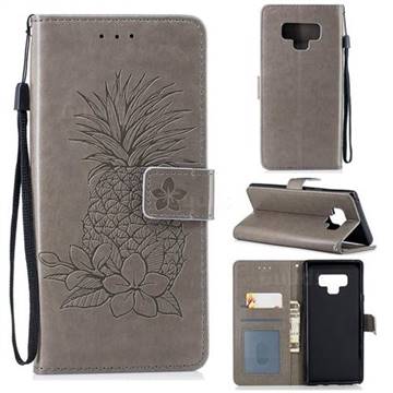 Embossing Flower Pineapple Leather Wallet Case for Samsung Galaxy Note9 - Gray
