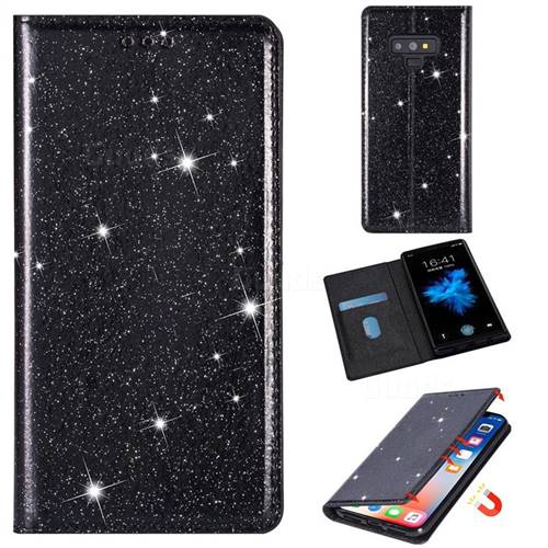 Ultra Slim Glitter Powder Magnetic Automatic Suction Leather Wallet Case for Samsung Galaxy Note9 - Black