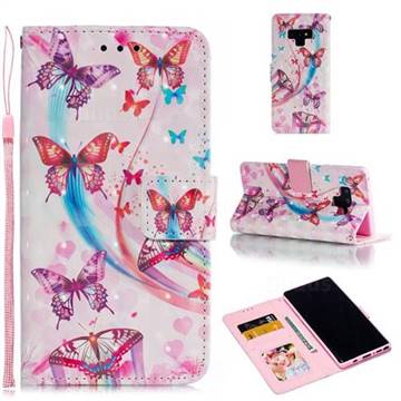 Ribbon Flying Butterfly 3D Painted Leather Phone Wallet Case for Samsung Galaxy Note9