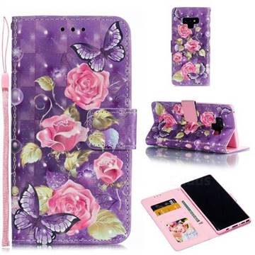 Purple Butterfly Flower 3D Painted Leather Phone Wallet Case for Samsung Galaxy Note9