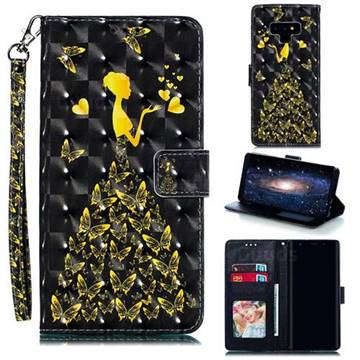 Golden Butterfly Girl 3D Painted Leather Phone Wallet Case for Samsung Galaxy Note9