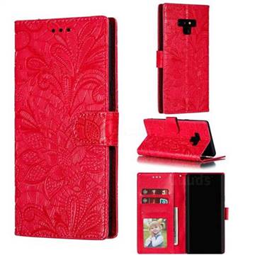 Intricate Embossing Lace Jasmine Flower Leather Wallet Case for Samsung Galaxy Note9 - Red