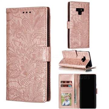 Intricate Embossing Lace Jasmine Flower Leather Wallet Case for Samsung Galaxy Note9 - Rose Gold