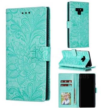 Intricate Embossing Lace Jasmine Flower Leather Wallet Case for Samsung Galaxy Note9 - Green