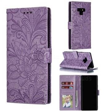 Intricate Embossing Lace Jasmine Flower Leather Wallet Case for Samsung Galaxy Note9 - Purple
