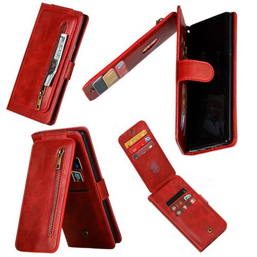 Multifunction 9 Cards Leather Zipper Wallet Phone Case for Samsung Galaxy Note9 - Red