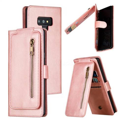 Multifunction 9 Cards Leather Zipper Wallet Phone Case for Samsung Galaxy Note9 - Rose Gold