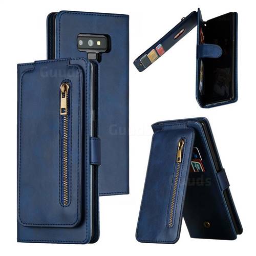 Multifunction 9 Cards Leather Zipper Wallet Phone Case for Samsung Galaxy Note9 - Blue