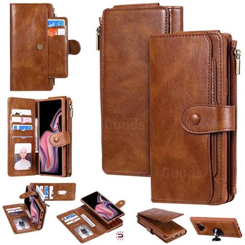 Retro Multifunction Zipper Magnetic Separable Leather Phone Case Cover for Samsung Galaxy Note9 - Brown