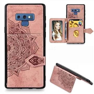 Mandala Flower Cloth Multifunction Stand Card Leather Phone Case for Samsung Galaxy Note9 - Rose Gold