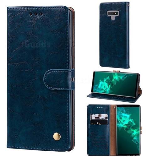 Luxury Retro Oil Wax PU Leather Wallet Phone Case for Samsung Galaxy Note9 - Sapphire