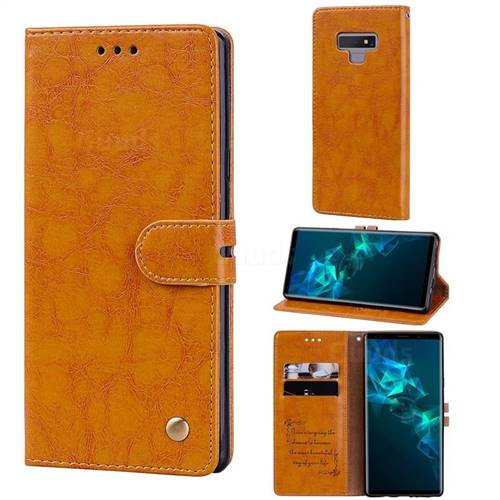 Luxury Retro Oil Wax PU Leather Wallet Phone Case for Samsung Galaxy Note9 - Orange Yellow