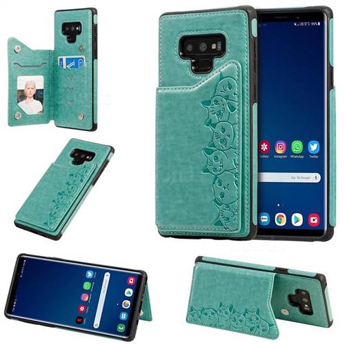 Yikatu Luxury Cute Cats Multifunction Magnetic Card Slots Stand Leather Back Cover for Samsung Galaxy Note9 - Green