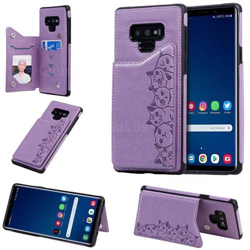 Yikatu Luxury Cute Cats Multifunction Magnetic Card Slots Stand Leather Back Cover for Samsung Galaxy Note9 - Purple