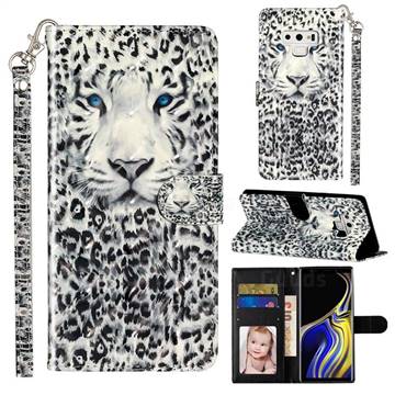 White Leopard 3D Leather Phone Holster Wallet Case for Samsung Galaxy Note9