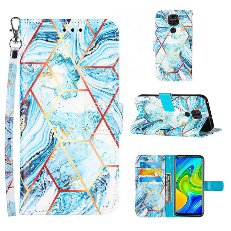 Lake Blue Stitching Color Marble Leather Wallet Case for Samsung Galaxy Note9