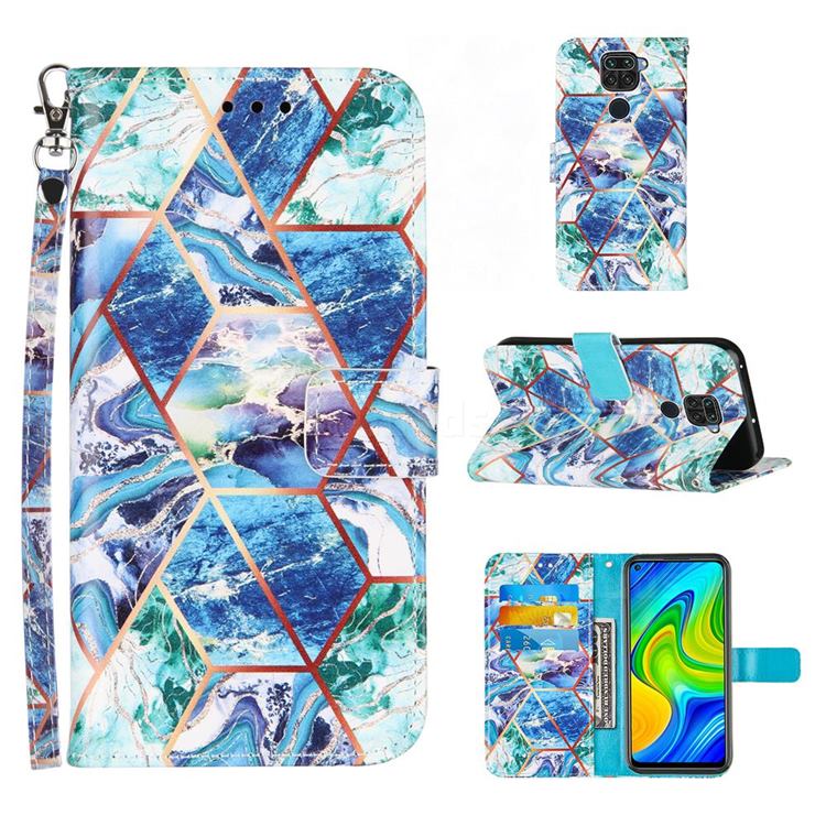 Green and Blue Stitching Color Marble Leather Wallet Case for Samsung Galaxy Note9