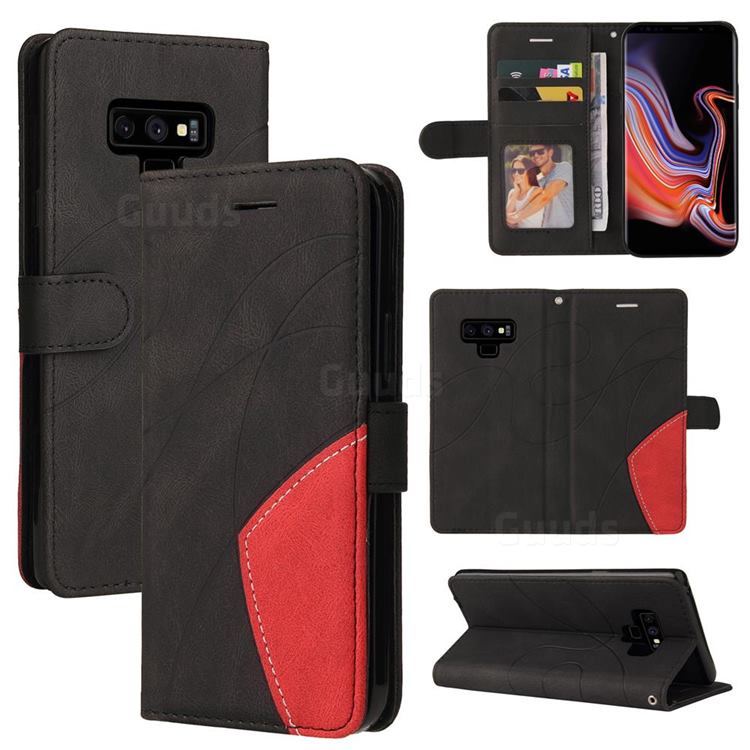 Luxury Two-color Stitching Leather Wallet Case Cover for Samsung Galaxy Note9 - Black
