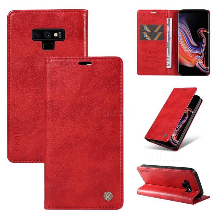 YIKATU Litchi Card Magnetic Automatic Suction Leather Flip Cover for Samsung Galaxy Note9 - Bright Red