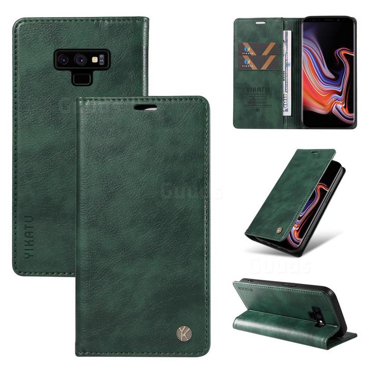 YIKATU Litchi Card Magnetic Automatic Suction Leather Flip Cover for Samsung Galaxy Note9 - Green