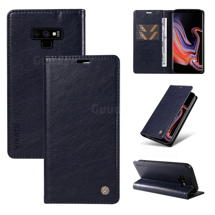 YIKATU Litchi Card Magnetic Automatic Suction Leather Flip Cover for Samsung Galaxy Note9 - Navy Blue