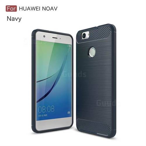 Luxury Carbon Fiber Brushed Wire Drawing Silicone TPU Back Cover for Huawei Nova (Navy)