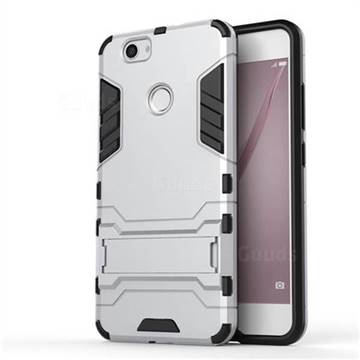 Armor Premium Tactical Grip Kickstand Shockproof Dual Layer Rugged Hard Cover for Huawei Nova - Silver