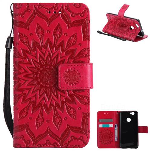 Embossing Sunflower Leather Wallet Case for Huawei Nova - Red