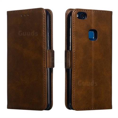 Retro Classic Calf Pattern Leather Wallet Phone Case for Huawei Nova - Brown