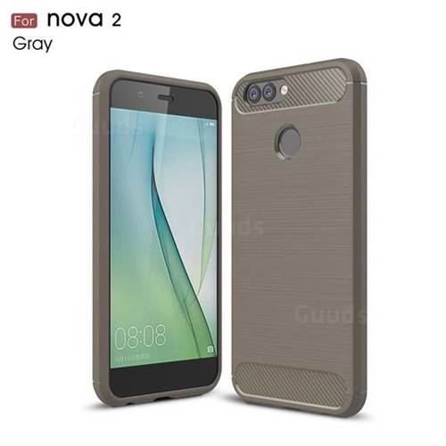 Luxury Carbon Fiber Brushed Wire Drawing Silicone TPU Back Cover for Huawei Nova 2 (Gray)
