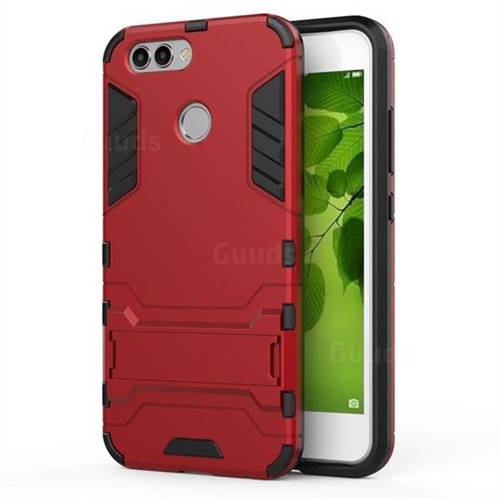 Armor Premium Tactical Grip Kickstand Shockproof Dual Layer Rugged Hard Cover for Huawei Nova 2 - Wine Red