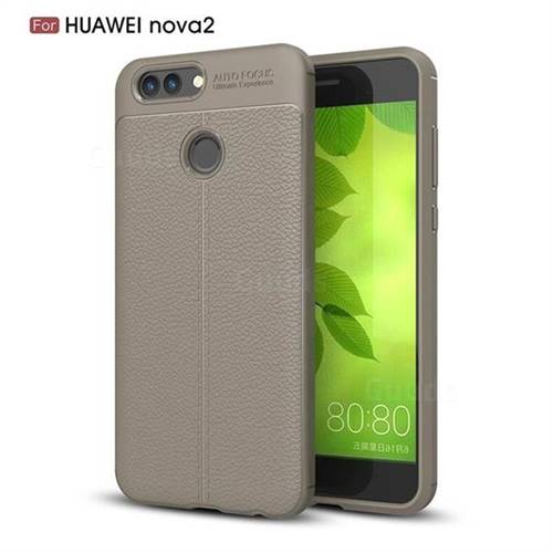 Luxury Auto Focus Litchi Texture Silicone TPU Back Cover for Huawei Nova 2 - Gray