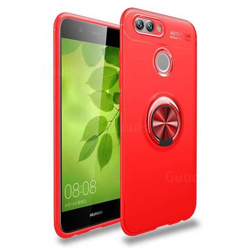 Auto Focus Invisible Ring Holder Soft Phone Case for Huawei Nova 2 - Red