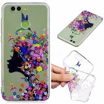 Floral Bird Girl Super Clear Soft TPU Back Cover for Huawei Nova 2 Plus