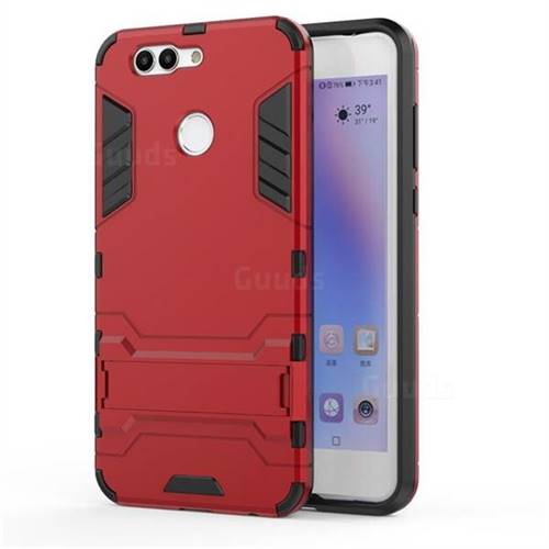 Armor Premium Tactical Grip Kickstand Shockproof Dual Layer Rugged Hard Cover for Huawei Nova 2 Plus - Wine Red