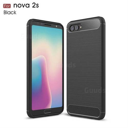 Luxury Carbon Fiber Brushed Wire Drawing Silicone TPU Back Cover for Huawei Nova 2s - Black