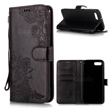 Intricate Embossing Lotus Mandala Flower Leather Wallet Case for Huawei Nova 2s - Black