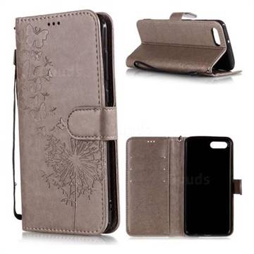 Intricate Embossing Dandelion Butterfly Leather Wallet Case for Huawei Nova 2s - Gray