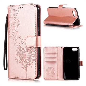 Intricate Embossing Dandelion Butterfly Leather Wallet Case for Huawei Nova 2s - Rose Gold