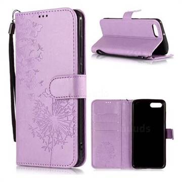 Intricate Embossing Dandelion Butterfly Leather Wallet Case for Huawei Nova 2s - Purple