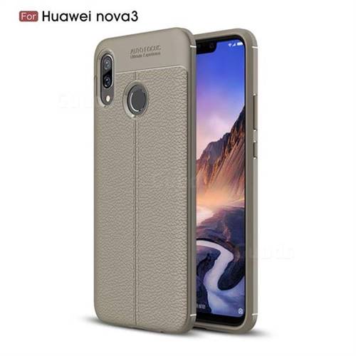 Luxury Auto Focus Litchi Texture Silicone TPU Back Cover for Huawei Nova 3 - Gray