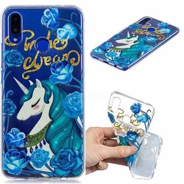 Blue Flower Unicorn Clear Varnish Soft Phone Back Cover for Huawei Nova 3