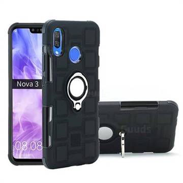 Ice Cube Shockproof PC + Silicon Invisible Ring Holder Phone Case for Huawei Nova 3 - Black