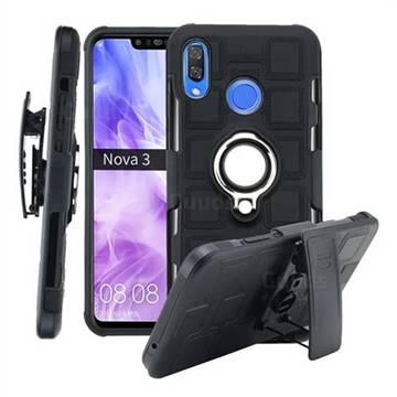 3 in 1 PC + Silicone Leather Phone Case for Huawei Nova 3 - Black