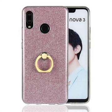 Luxury Soft TPU Glitter Back Ring Cover with 360 Rotate Finger Holder Buckle for Huawei Nova 3 - Pink