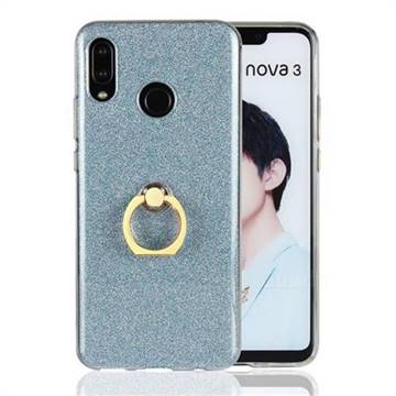 Luxury Soft TPU Glitter Back Ring Cover with 360 Rotate Finger Holder Buckle for Huawei Nova 3 - Blue